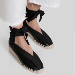 Hereu Horta Black Leather Espadrilles 6.5/6